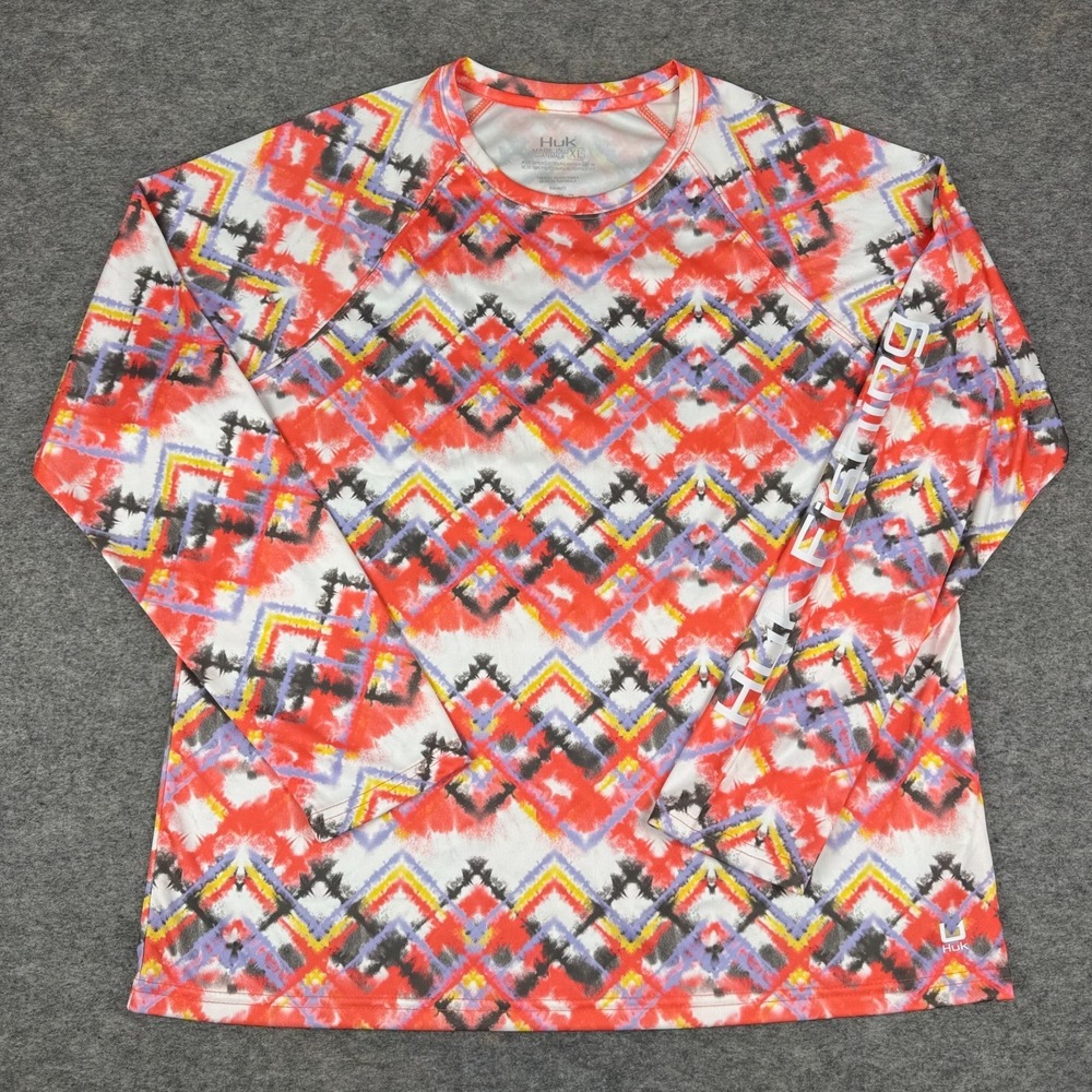 Huk Pursuit Performance Long Sleeve Fishing Shirt Geometric Aztec Womens XL